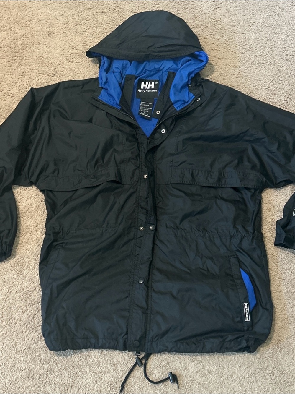 Helly Hanson Black Long Windbreaker Mens Size Large Boating Outdoor Packable